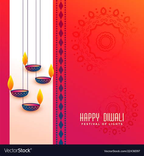 Indian Diwali Festival Greeting With Hanging Diya Vector Image