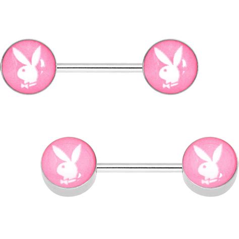 Licensed Pink White Playboy Bunny Barbell Nipple Ring Set Bodycandy