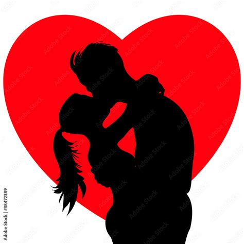 Young Passionate Kissing Couple Silhouettes Stock Vector Adobe Stock