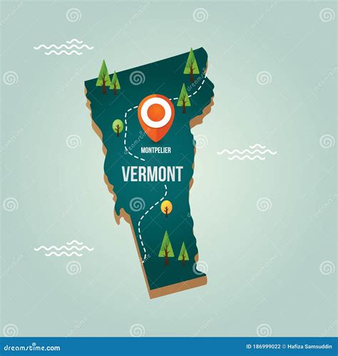 Vermont Map With Capital City Vector Illustration Decorative Design