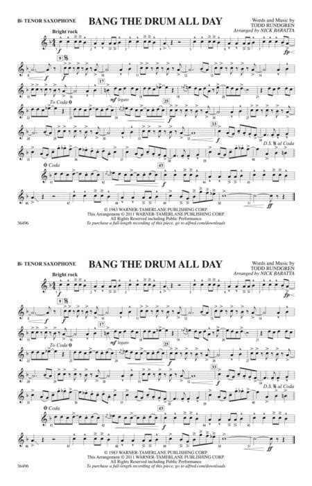 Bang The Drum All Day B Flat Tenor Saxophone By Digital Sheet Music For Download And Print Ax
