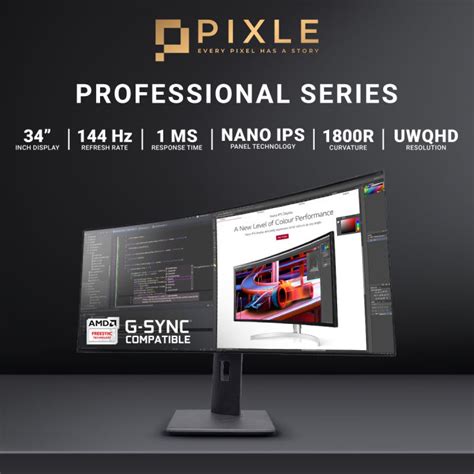 Pixle 34 Inch Monitor Ultra Wide Curved Qhd 144hz 1ms 3440x1440 Nano