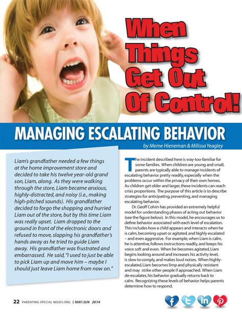 Managing Escalating Behavior Parenting Special Needs Magazine May