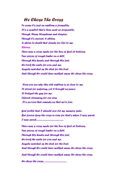 Lyrics Of The Song He Chose The Cross