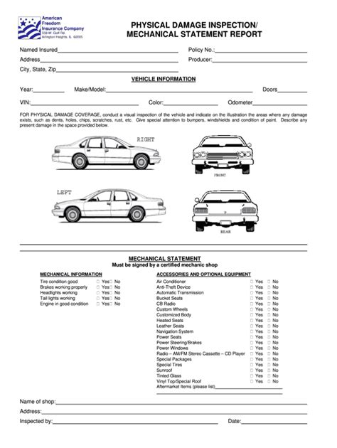 Printable Vehicle Damage Inspection Form Printable World Holiday