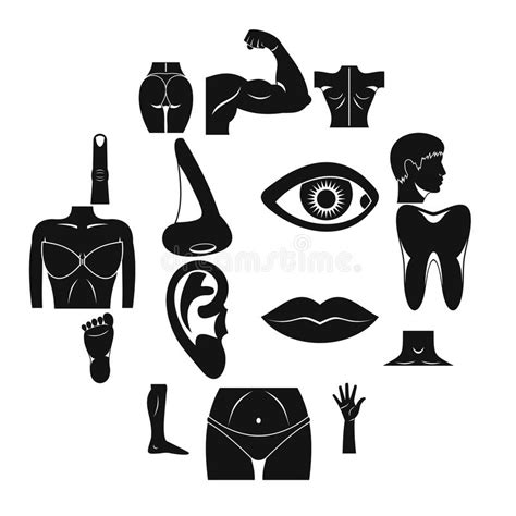 Body Parts Icons Set Simple Style Stock Vector Illustration Of Mouth