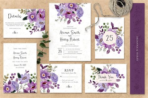 Purple Flower Wedding Invitation Set
