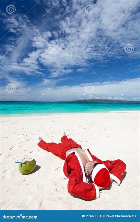 Santa Claus On Beach Relaxing Stock Image Image 27469331