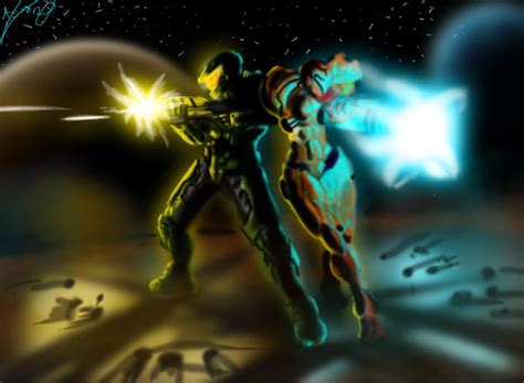 Master Chief And Samus Personajes De Videojuegos Ilustraciones Metroid