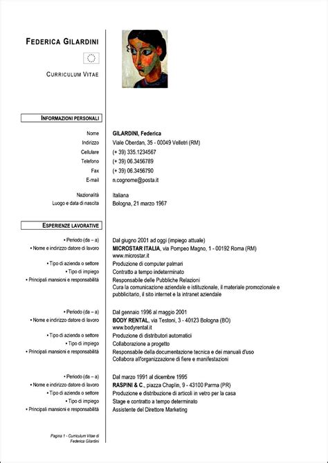Curriculum Vitae Formato Europeo Free Samples Examples And Format