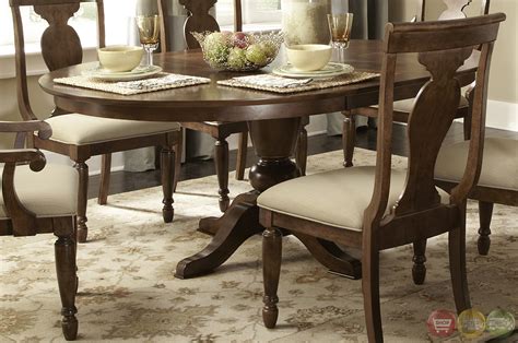 5 pc espresso finish dining room table set : Rustic Oval Pedestal Table Formal Dining Furniture Set