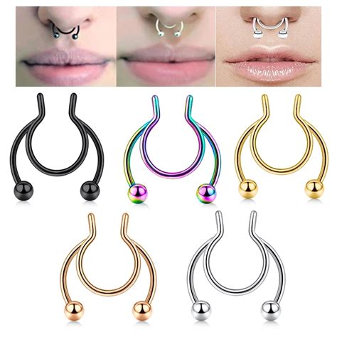 1pc Unisex Fashion Magnetic Stainless Steel Nose Ring Fake Piercing Septum Rings Clips Jewelry
