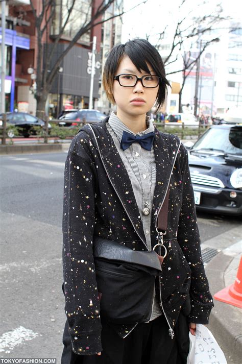 japanese girl in glasses and tsumori chisato hoodie tokyo fashion