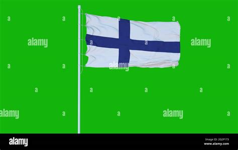 Finland Flag Waving On Wind On Green Screen Or Chroma Key Background