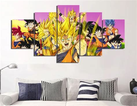 Dbz Goku Canvas Painting Wall Art 5 Pieces Hd Prints Home Decor Picture