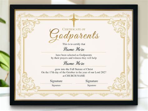 Godparents Certificate Template Printable Editable Godparents Etsy