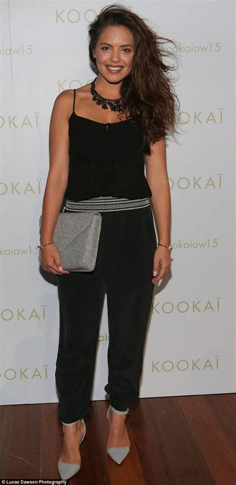 home and away s pia miller displays midriff in monochrome at kookai launch daily mail online