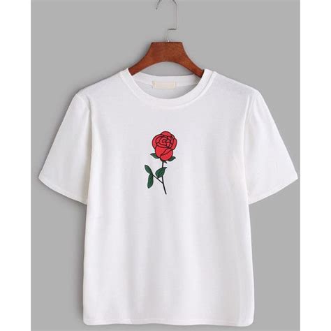 white rose print t shirt 19 liked on polyvore featuring tops t shirts sleeve top white