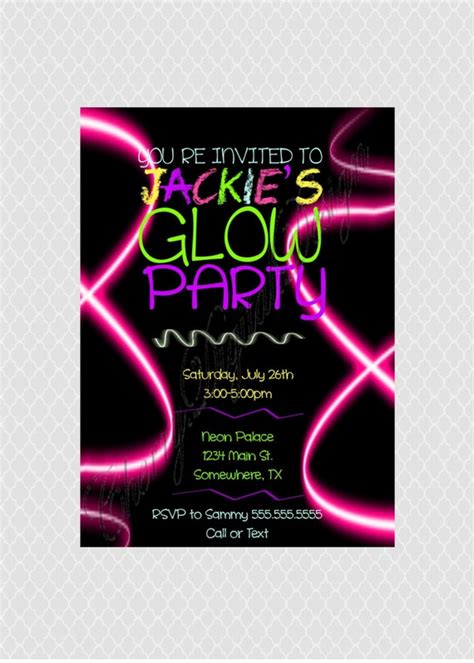Printed Or Printable Neon Glow Party Invitation Glow Birthday