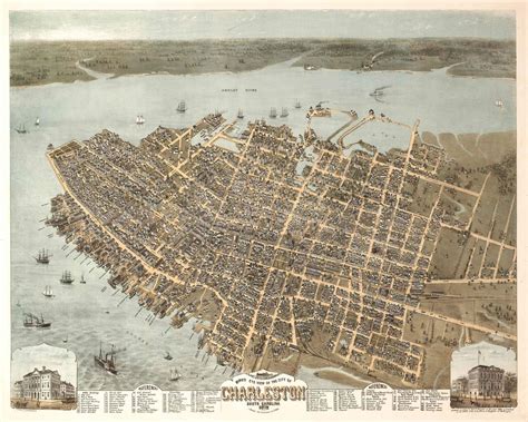 1872 Birdseye View Of Charleston Birds Eye View Map Vintage Map
