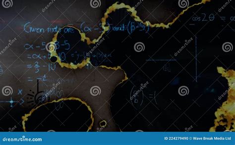 Animation Of Mathematical Equations Over Burning Document Stock Footage