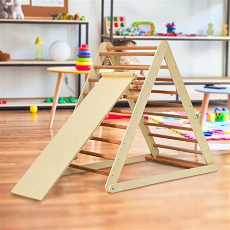Foldable Wooden Climbing Triangle Indoor Home Climber W Ladder For