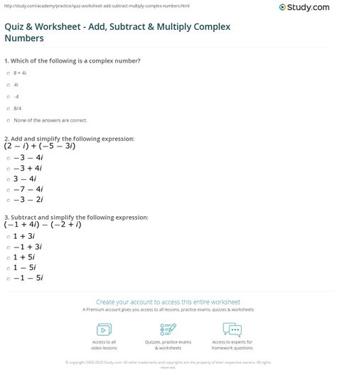 Home » print and make » worksheets. Quiz & Worksheet - Add, Subtract & Multiply Complex ...