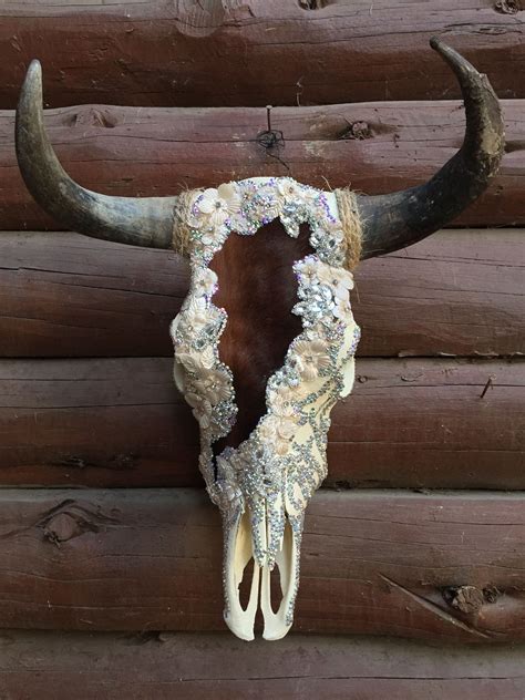 Lace And Crystal Cow Skull Steer Skull Decor Deer Skull Art Cow Skull