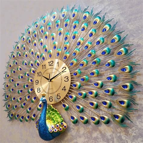 These wall clocks are inspired by the artform of tholu bommalata. Creative Metal Auspicious Diamond Peacock Big Wall Clocks ...