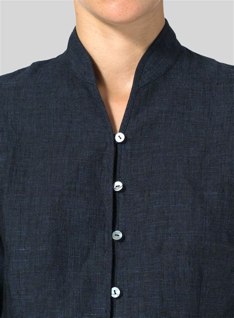 Linen Fitted Mandarin Collar Jacket Plus Size
