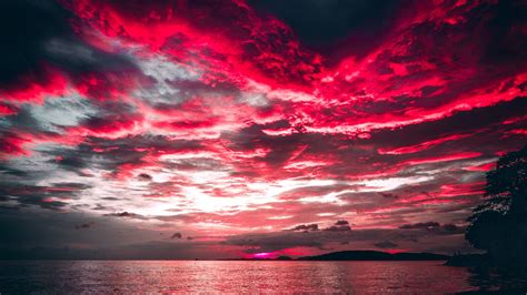 Download 2560x1440 Wallpaper Sea Sunset Red Clouds Nature Dual Wide Widescreen 169