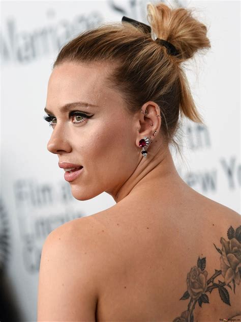 Scarlett Johansson Short Hair With A Rose Tattoo On Her Back 2k