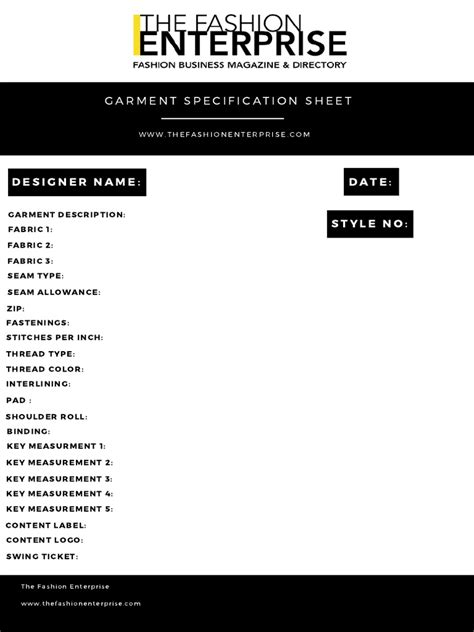 Garment Specification Sheet Template Pdf