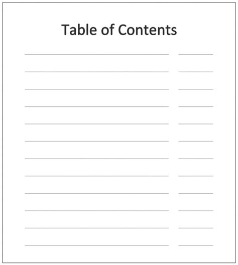 Blank Table Of Contents Template 4 Templates Example Templates