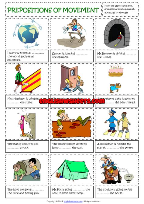 The Prepositions Of Movement Worksheet Is Shown In This Image And