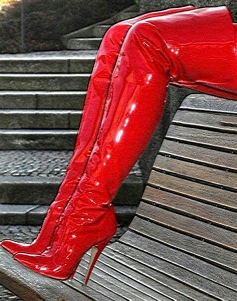 Sale Red Patent Leather Thigh High Boots In Stock