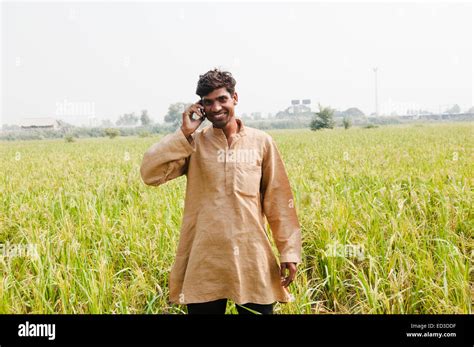 1 Indian Rural Farmer Farm Talking Phone Stock Photo Alamy