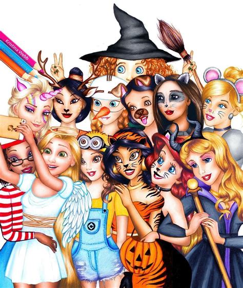 Disney Princess With Halloween Costumes Disney Princess Drawings