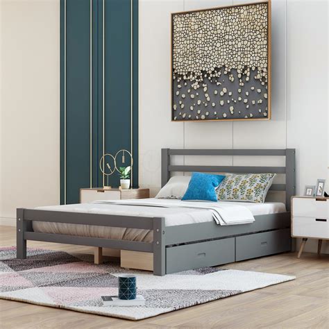 Full bed frames with storage canada. Full Size Platform Bed With 2 Drawers And Wheels, Gray ...