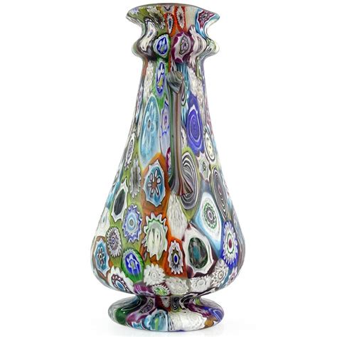 Fratelli Toso Murano Antique Millefiori Flowers Italian Art Glass Mosaic Vase For Sale At 1stdibs