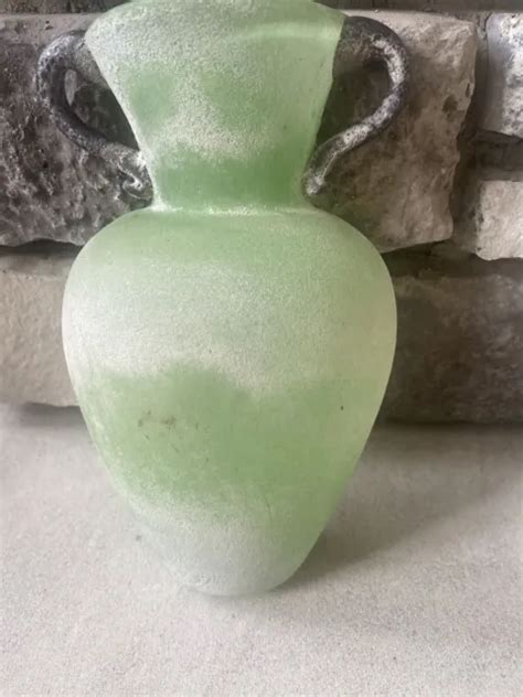 Design Guild Frosted Green Romanian 11 Art Glass Wall Pocket Vase With