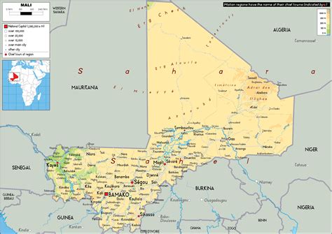 Large Size Physical Map Of Mali Worldometer