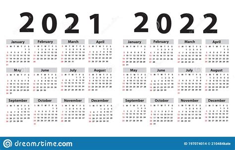 2021 2022 2023 Calendar Week Sunday Vector Illustration Flat