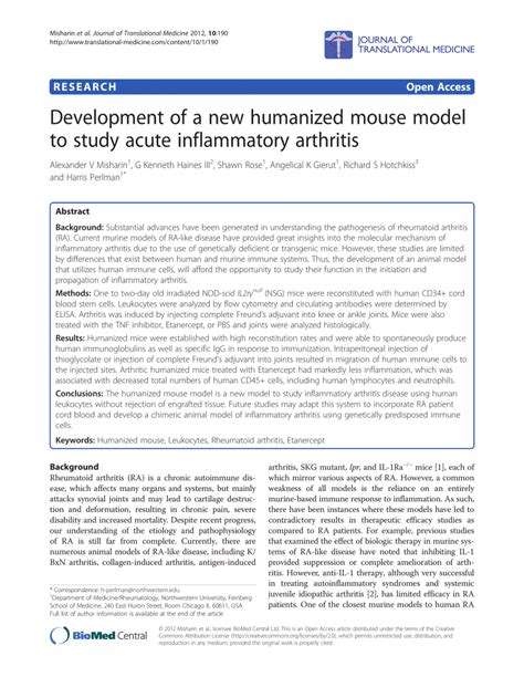 Pdf Development Of A New Humanized Mouse Model To Study Acute