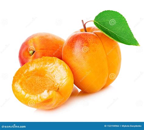 Fresh Apricots With Leaf Close Up Isolated On A White Background Stock