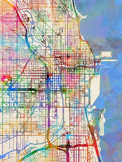 Chicago City Street Map Digital Art By Michael Tompsett Pixels