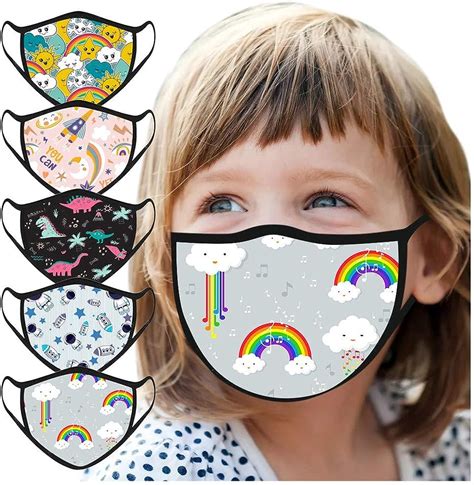 Kids Cartoon Prints Cute Washable Face Covers 5pc Clothing