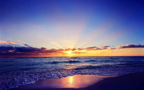 Beautiful Sunset Sun Sea Waves Beach Clouds Wallpaper Nature And