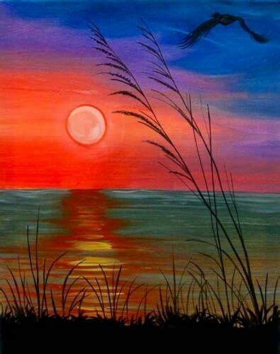 Beach Sunset Painting Sunset Painting Acrylic Summer Painting Canvas