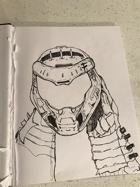 My roommate is a photographer so he made a shooting with me wearing the doom slayer helmet, what do you. Quick sketch of the Slayer's helmet : Doom